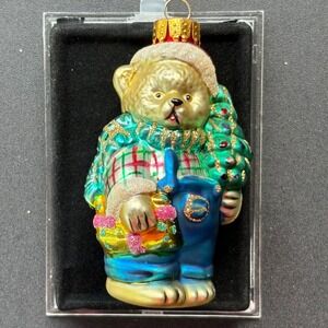 Unique Treasures Hand Crafted Glass Teddy Bear Christmas Ornament Overalls Tree